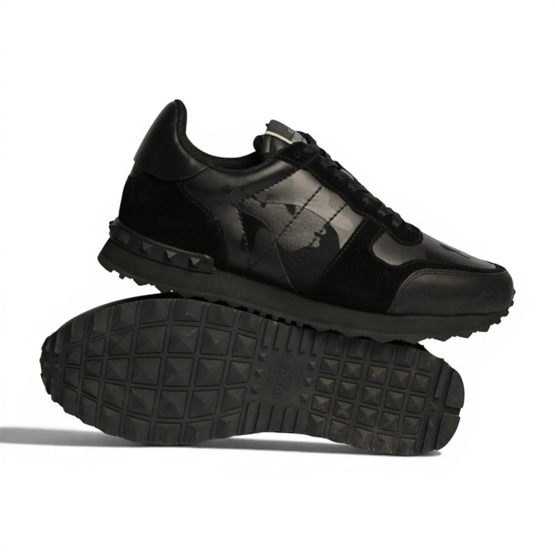 Valentino Garavani Camouflage Black Leather Sneakers